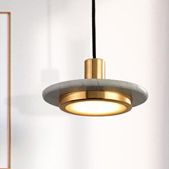 Modern Round Metal Pendant Light With Marble Ring - 1 White/Black/Green White