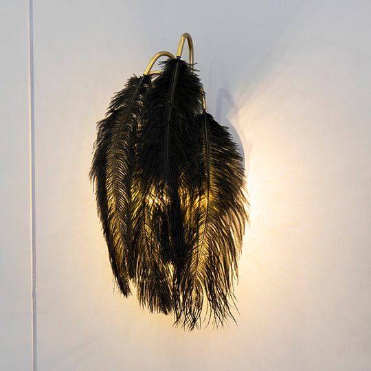 Minimalist Feather Shaded Wall Sconce Light Fixture For Living Room - Mount Lighting Black / Leaf