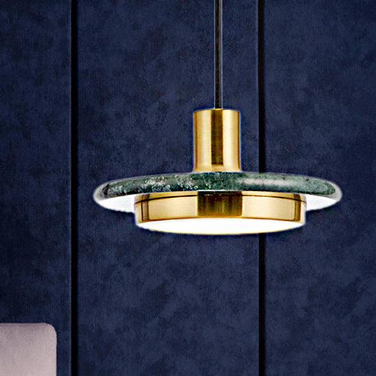 Modern Round Metal Pendant Light With Marble Ring - 1 White/Black/Green Green