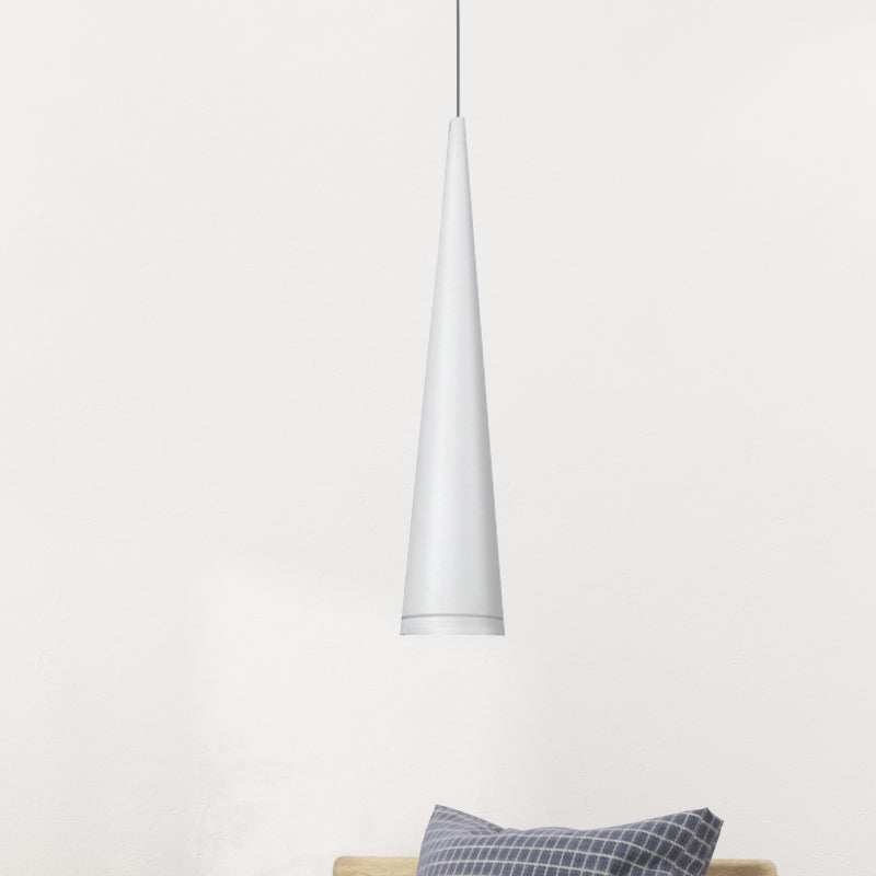 Minimalist Tapered Ceiling Light: White/Black Metal Led Pendant Fixture In White/Warm/Neutral