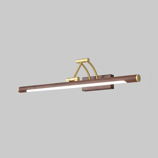 Led Wall Mount Vanity Light - Minimalist Tube Shape Acrylic Fixture With 3-Joint Swing Arm Dark Wood