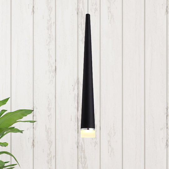 Minimalist Tapered Ceiling Light: White/Black Metal Led Pendant Fixture In White/Warm/Neutral