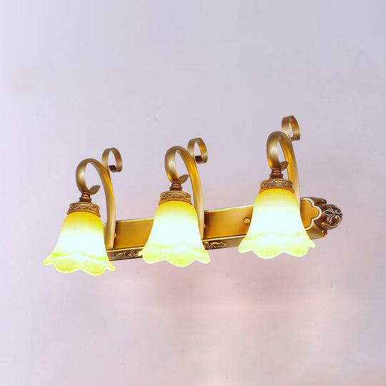 Country-Style Flower Vanity Sconce Light With Carved Glass Elegant Wall Lighting 3 / Dark Yellow