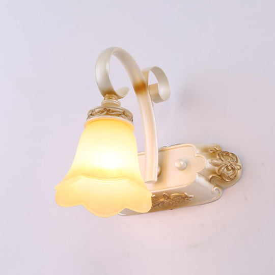 Country-Style Flower Vanity Sconce Light With Carved Glass Elegant Wall Lighting 1 / Yellow