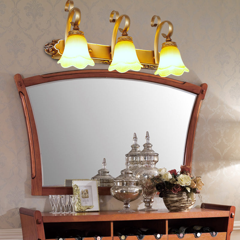 Country-Style Flower Vanity Sconce Light With Carved Glass Elegant Wall Lighting