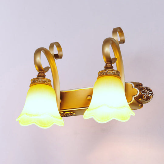 Country-Style Flower Vanity Sconce Light With Carved Glass Elegant Wall Lighting 2 / Dark Yellow