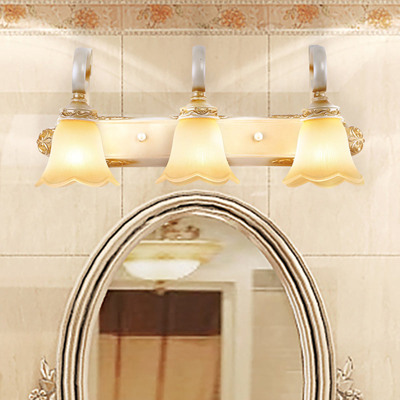 Country-Style Flower Vanity Sconce Light With Carved Glass Elegant Wall Lighting