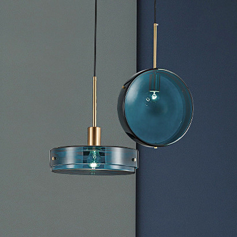 Modernist Green Glass Circular Suspension Pendant Light For Living Room - 1 Hanging Lamp