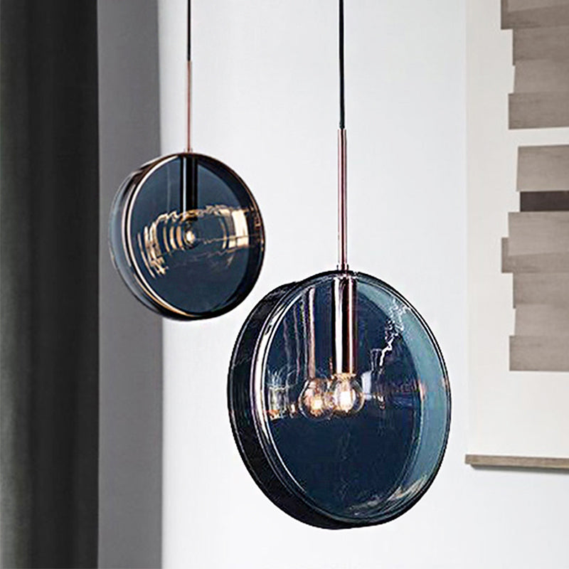 Modernist Green Glass Circular Suspension Pendant Light For Living Room - 1 Hanging Lamp