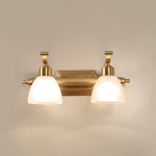 Vintage Frosted White Glass Bell Vanity Lamp - Wall Mount Bathroom Lighting Fixture 2 / Brass