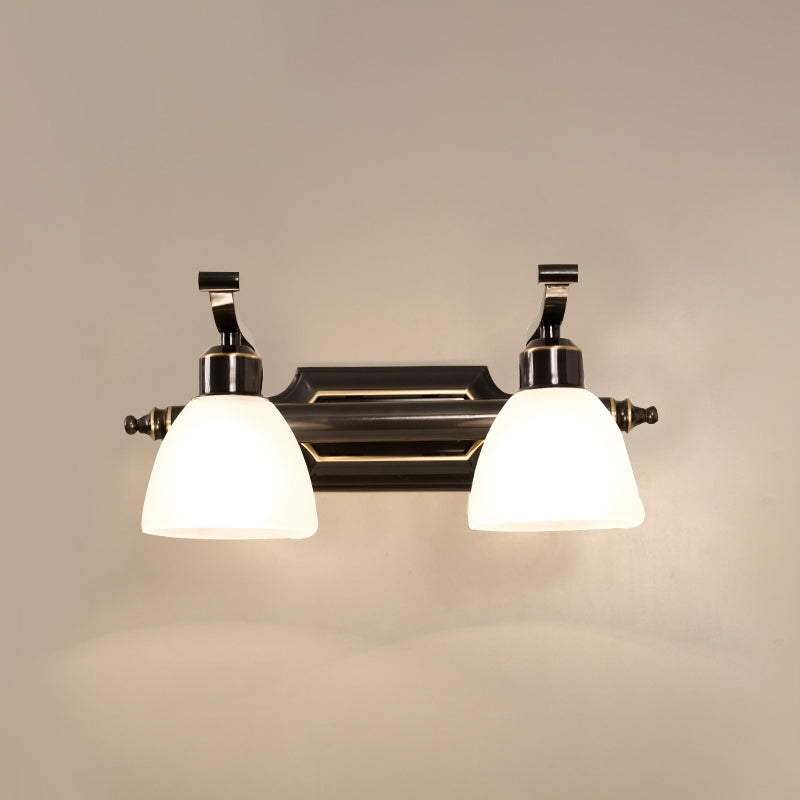 Vintage Frosted White Glass Bell Vanity Lamp - Wall Mount Bathroom Lighting Fixture 2 / Black