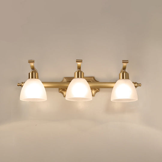 Vintage Frosted White Glass Bell Vanity Lamp - Wall Mount Bathroom Lighting Fixture 3 / Brass