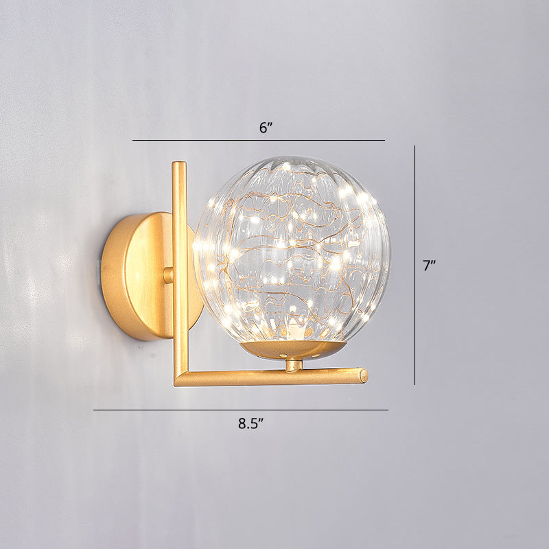 Designer Style Glass Led Wall Sconce - Mini Globe Light Fixture For Bedroom