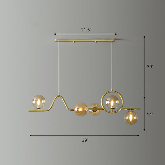 Modern Curve Island Ceiling Light With Glass Ball Shade For Dining Room