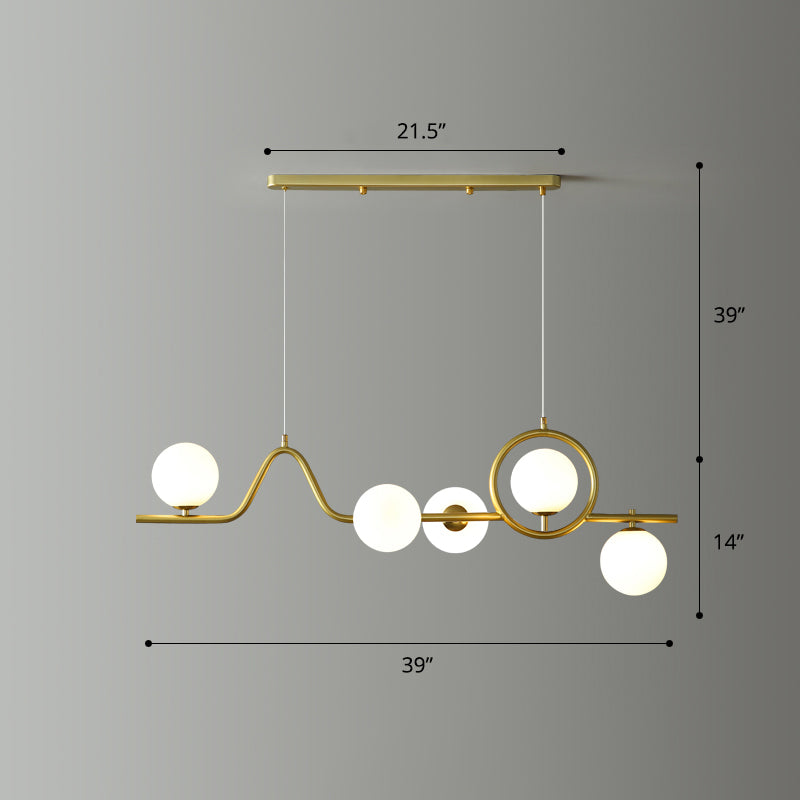 Modern Curve Island Ceiling Light With Glass Ball Shade For Dining Room