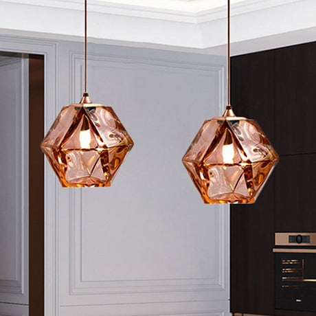 Modern Diamond Suspension Pendant Lamp With Textured White/Amber/Smoke Glass Led Hanging Light