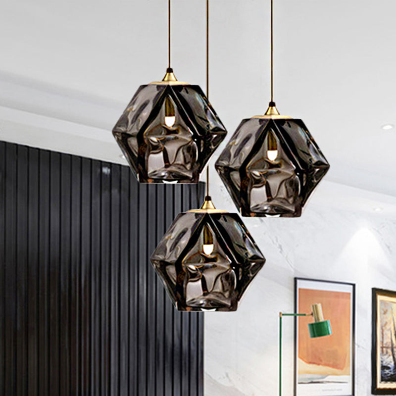 Textured Diamond Suspension Pendant Lamp - White/Amber/Smoke Glass Modern Led Hanging Light For