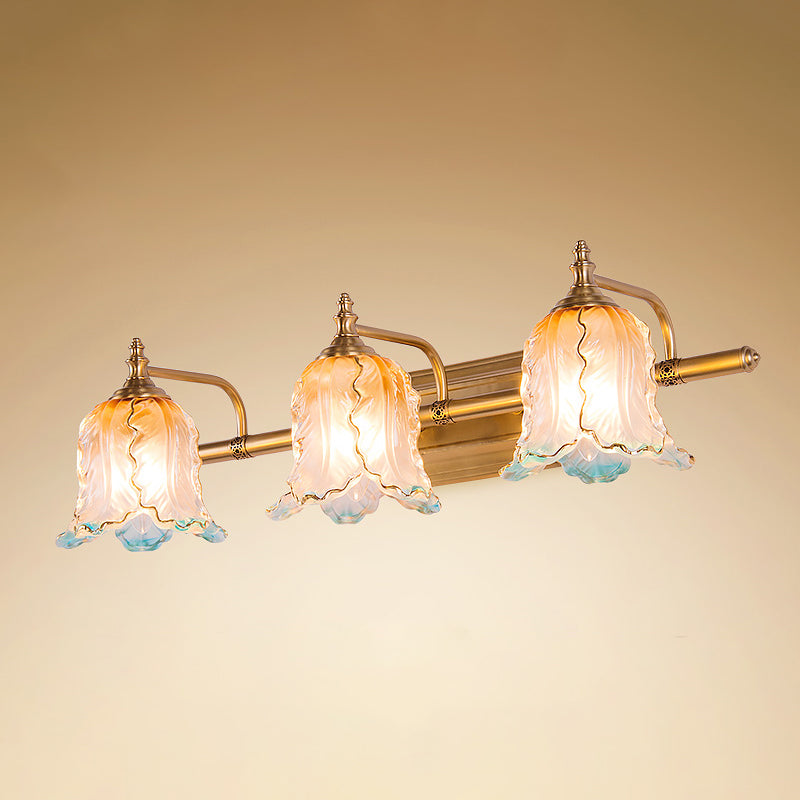 Ombre Glass Flower Wall Sconce: Traditional Brass Vanity Light For Bathroom Mirror 3 /