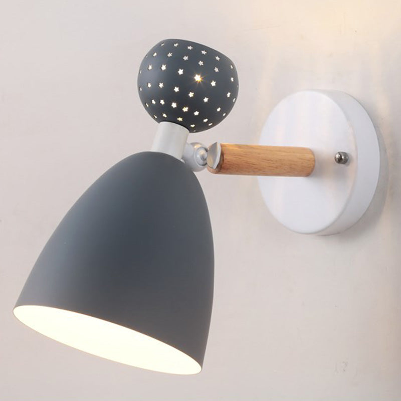 Macaron Bell Wall Mount Light Metal 2-Light Bedside Sconce With Star Cutouts - Creative Design Grey