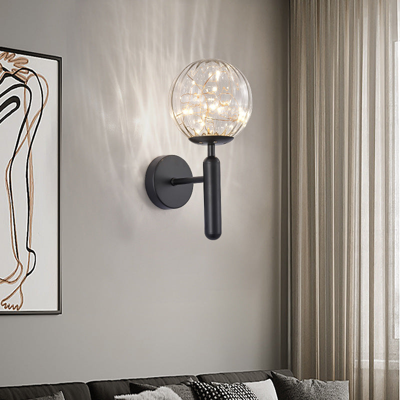 Postmodern Ball Led Starry Wall Sconce With Glass Shade - Bedroom Lighting