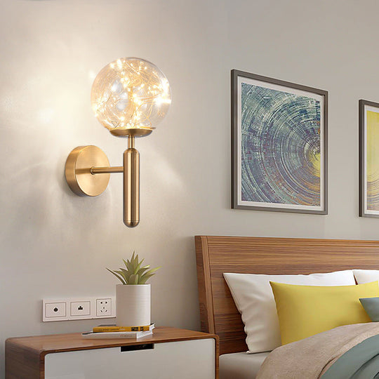 Postmodern Ball Led Starry Wall Sconce With Glass Shade - Bedroom Lighting