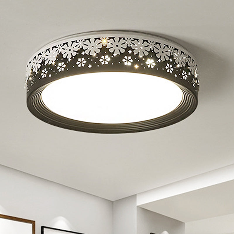 Modern Led Flush Mount Ceiling Light - Black Snowflake Pattern Acrylic Shade Warm/White 18/22/30 Dia
