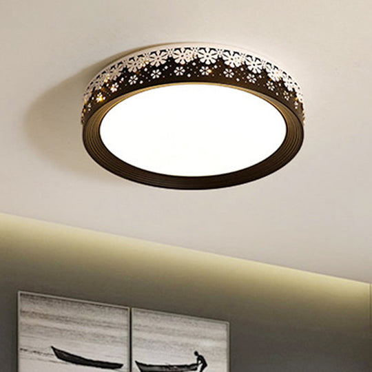 Modern Led Flush Mount Ceiling Light - Black Snowflake Pattern Acrylic Shade Warm/White