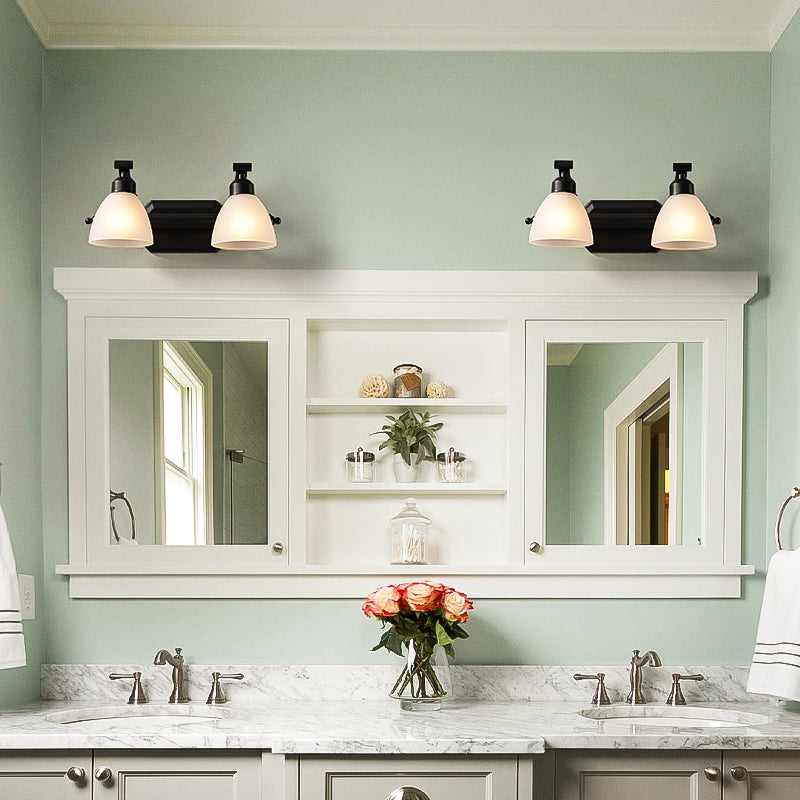 Black Finish Vanity Lamp - Countryside Opal Frosted Glass Bell Wall Sconce For Bathroom Lighting