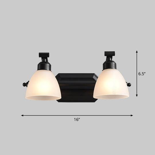 Black Finish Vanity Lamp - Countryside Opal Frosted Glass Bell Wall Sconce For Bathroom Lighting