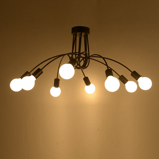 Industrial Metal Arched Semi - Flush Ceiling Light: 8 - Bulb Restaurant Flush Mount Fixture In Black