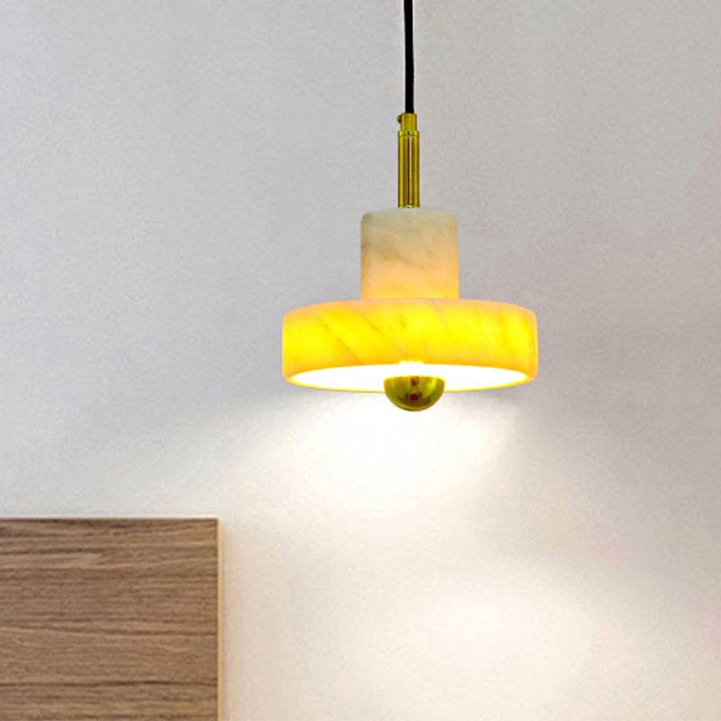 Contemporary Marble Drum Pendant Lamp - 1 Light Hanging Ceiling Fixture For Bedroom In