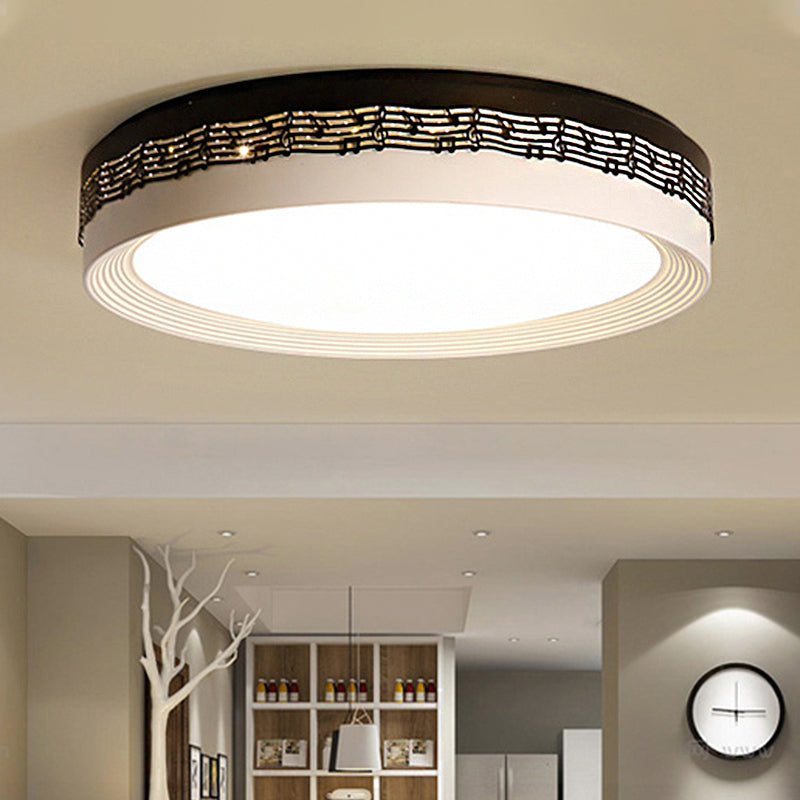 Contemporary Led Ceiling Lamp In Black Round 18/22/30 Dia Flush Mount With Warm/White Lighting And