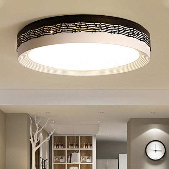 Contemporary Led Ceiling Lamp In Black Round 18/22/30 Dia Flush Mount With Warm/White Lighting And