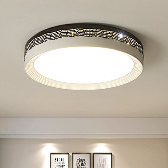 Contemporary Led Ceiling Lamp In Black Round 18/22/30 Dia Flush Mount With Warm/White Lighting And
