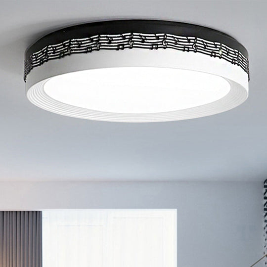 Contemporary Led Ceiling Lamp In Black Round 18/22/30 Dia Flush Mount With Warm/White Lighting And