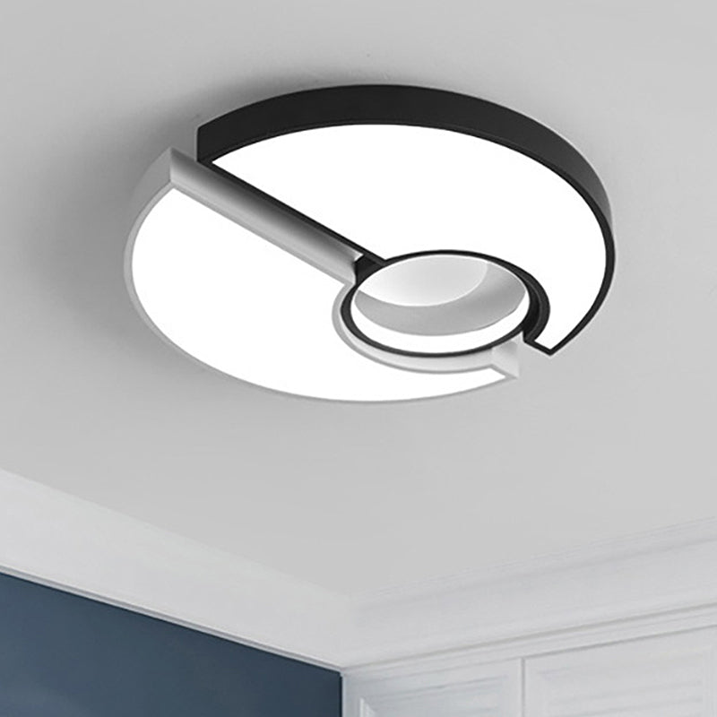 Modern Metal Round Flush Mount Light With Led And Recessed Diffuser In Black/White White/Warm