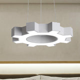 Contemporary Metal Led Gear Pendant Lamp For Gym - 23.5/31.5 Wide White/Black + White/Warm Light