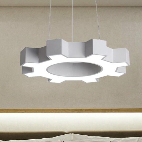 Contemporary Metal Led Gear Pendant Lamp For Gym - 23.5/31.5 Wide White/Black + White/Warm Light
