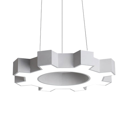 Contemporary Metal Led Pendant Lamp For Gym - Wide Gear Shape White/Black White/Warm Light