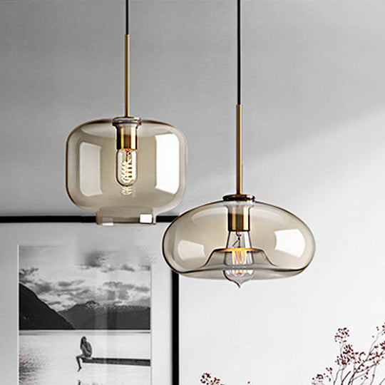 Contemporary Brass Suspension Lamp With Clear Glass Shade - Dining Room Pendant Light