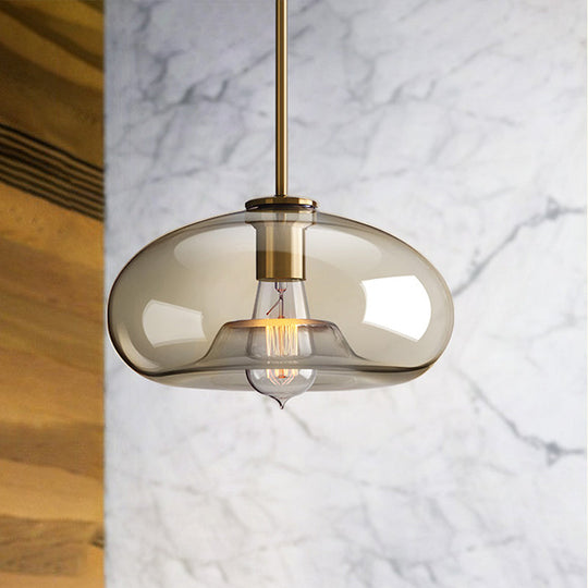 Contemporary Brass Pendant Light With Clear Glass Shade - Oval/Drum/Cylinder 1-Light 7/10/11 Wide /
