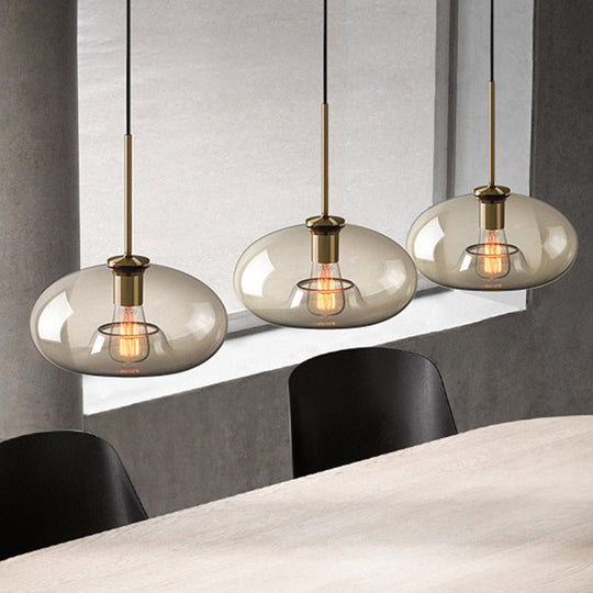 Contemporary Brass Suspension Lamp With Clear Glass Shade - Dining Room Pendant Light