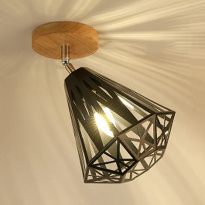 Vintage Industrial Black Ceiling Light Fixture - Metallic Cylinder/Square Cage Design Bedroom Semi