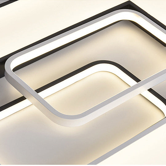 Modern Metal Square/Rectangular Flush Mount Lamp - Black/White 22/31.5 Wide Led Ceiling Fixture With