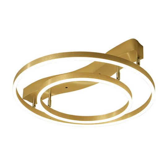 Gold Finish Ring Ceiling Mounted Led Semi Flush Light With Artistic Metal Detailing / 23.5’ Warm
