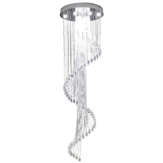 Modernist Crystal Spiral Cluster Pendant Lamp With 13 Led Lights - Silver Finish