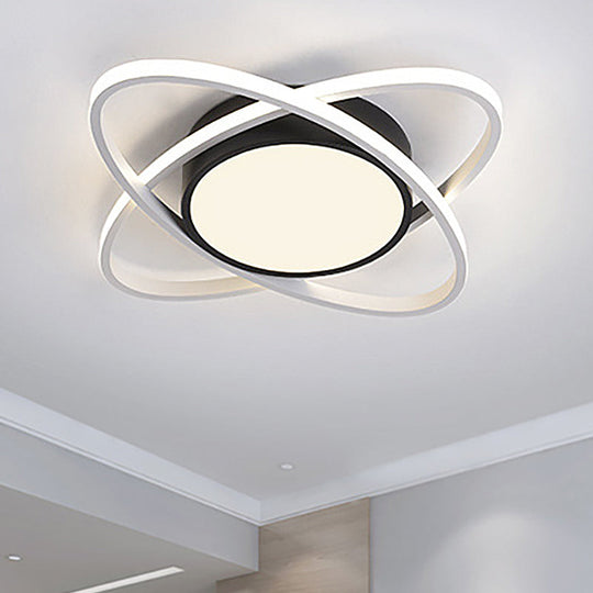 20.5’/28’ Wide Oval Metal Flush Mount Lamp - Modern Black And White Led Ceiling Fixture With