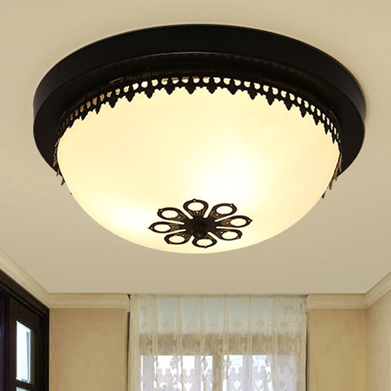 Classic Black Flush Ceiling Light Fixture 4 Lights Frosted Glass Bowl 14/18 Wide - Ideal For