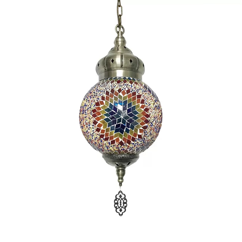 Suspended Sphere Ceiling Light Fixture - 1/4 Bulbs Tradition Red/Blue/Gold Glass Design For