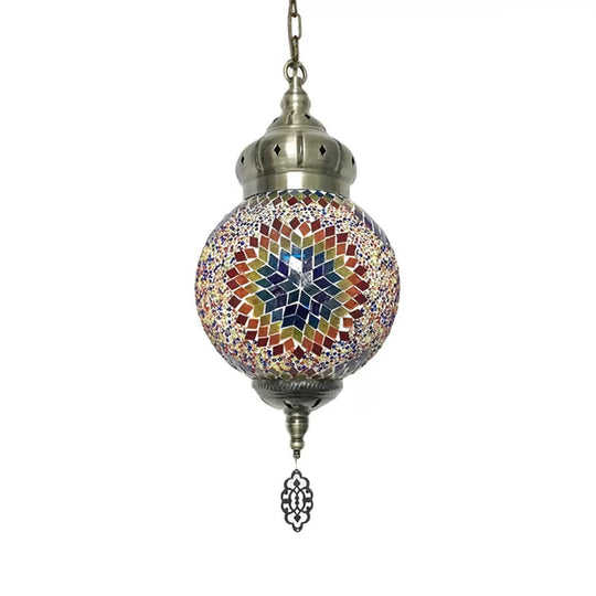 Suspended Sphere Ceiling Light Fixture - 1/4 Bulbs Tradition Red/Blue/Gold Glass Design For